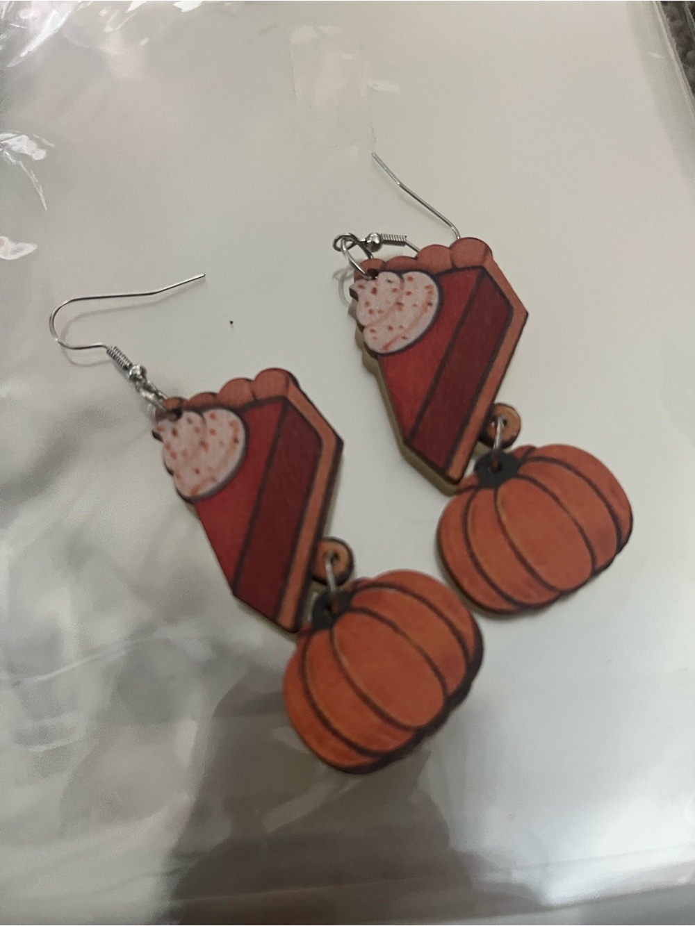 Wood pumpkin pie slice and pumpkin earrings